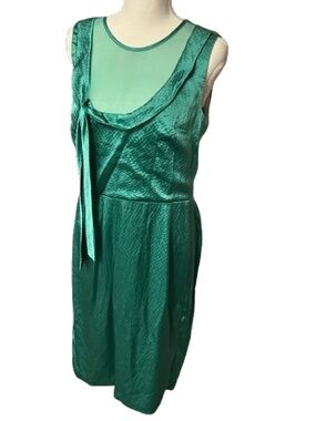 NWT 100% Silk POLECI Dress Green 100% Cotton Lining Designer New Medium Size 8